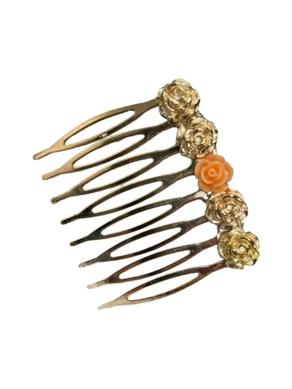 Gold Floral Hair Comb with Peach Rose Accent2.0” FINAL PRICE DROP